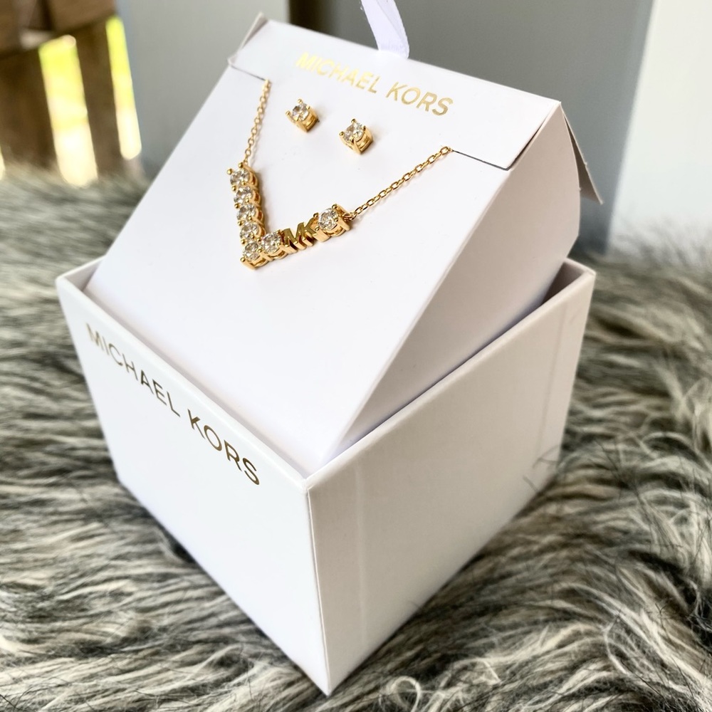 NWT authentic MK gold tone necklace earrings set